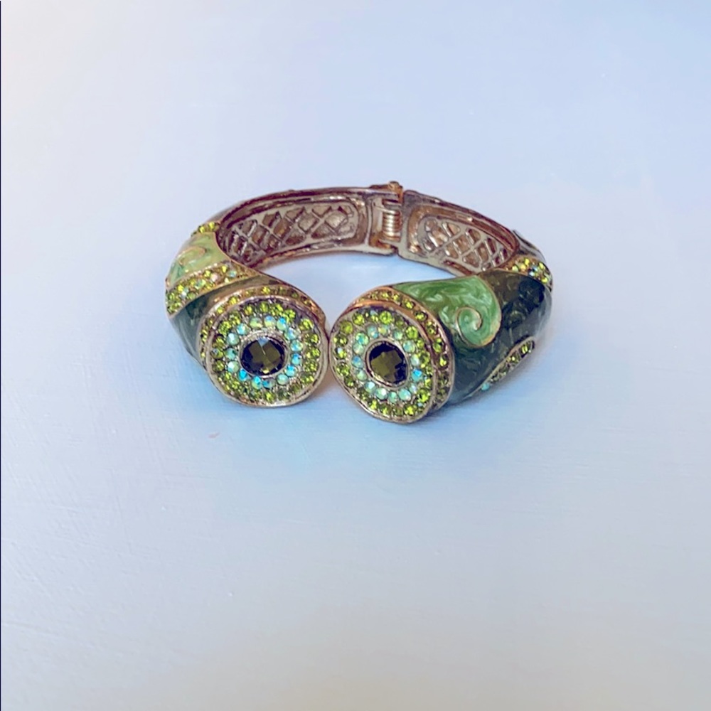 Green enamel bracelet w citrine colored stones